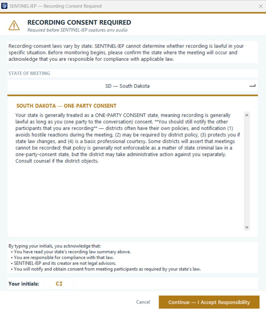 Recording consent screen